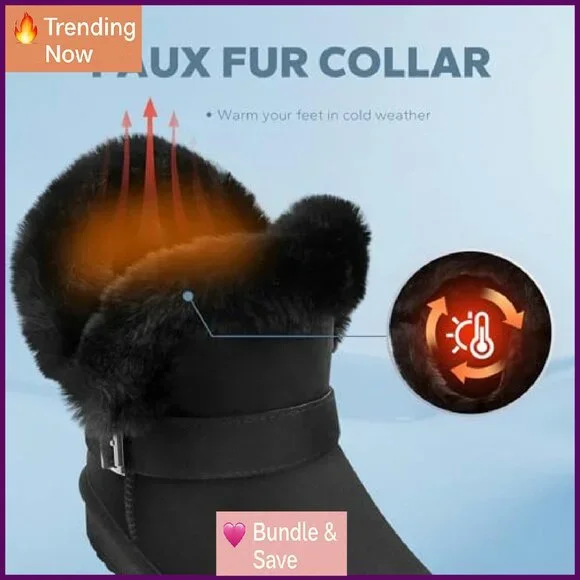 Women's Slip On Winter Boots Warm Fur Lined Ankle Booties Comfortable Fuzzy